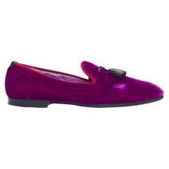 TOM FORD Le Smoking purple velvet black leather tassel loafers US10T EU43