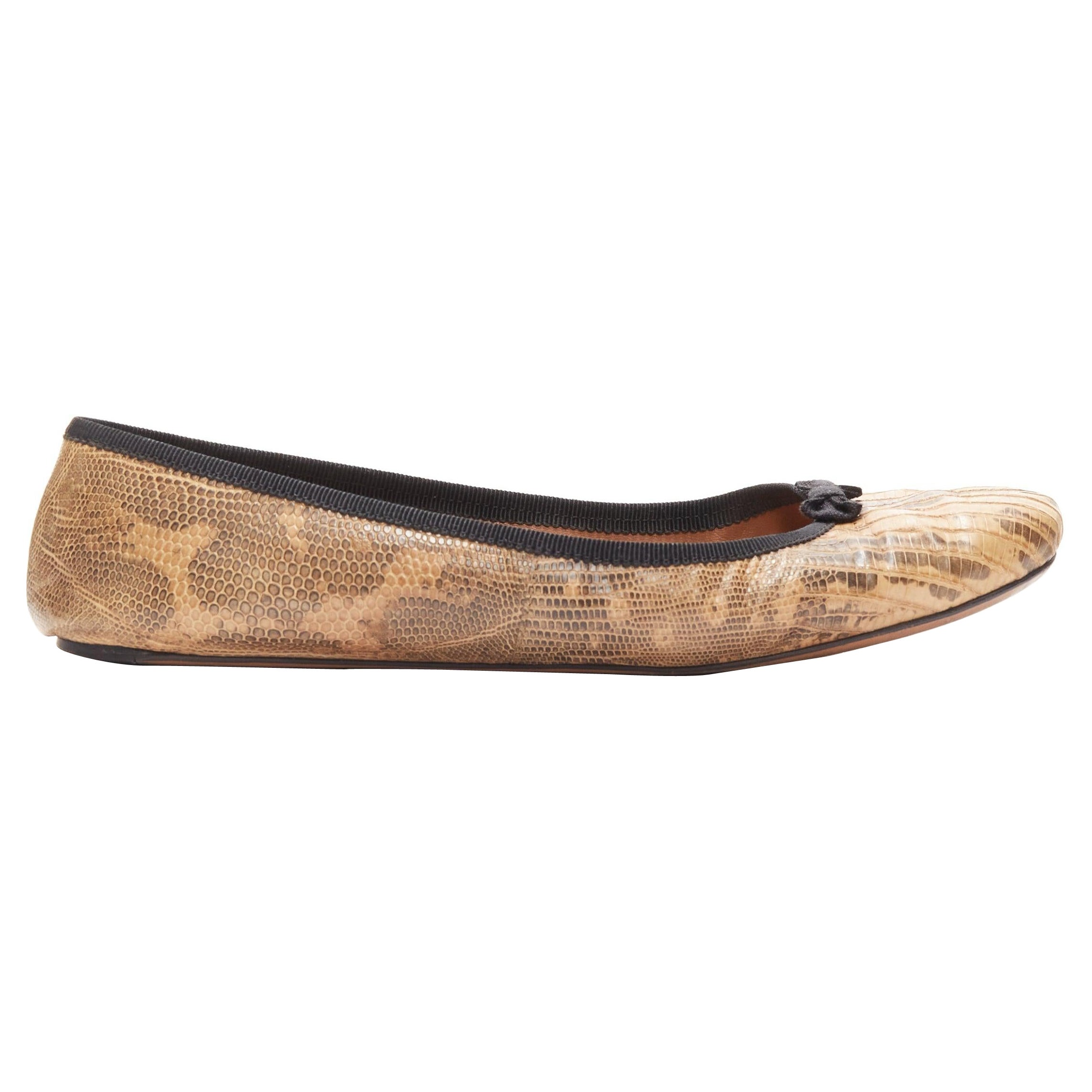ALAIA, pelle scamosciata marrone con fiocco nero, scarpe ballerine EU37