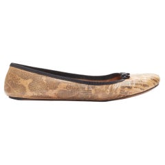 ALAIA brown scaled leather black bow trim ballerina flats shoes EU37