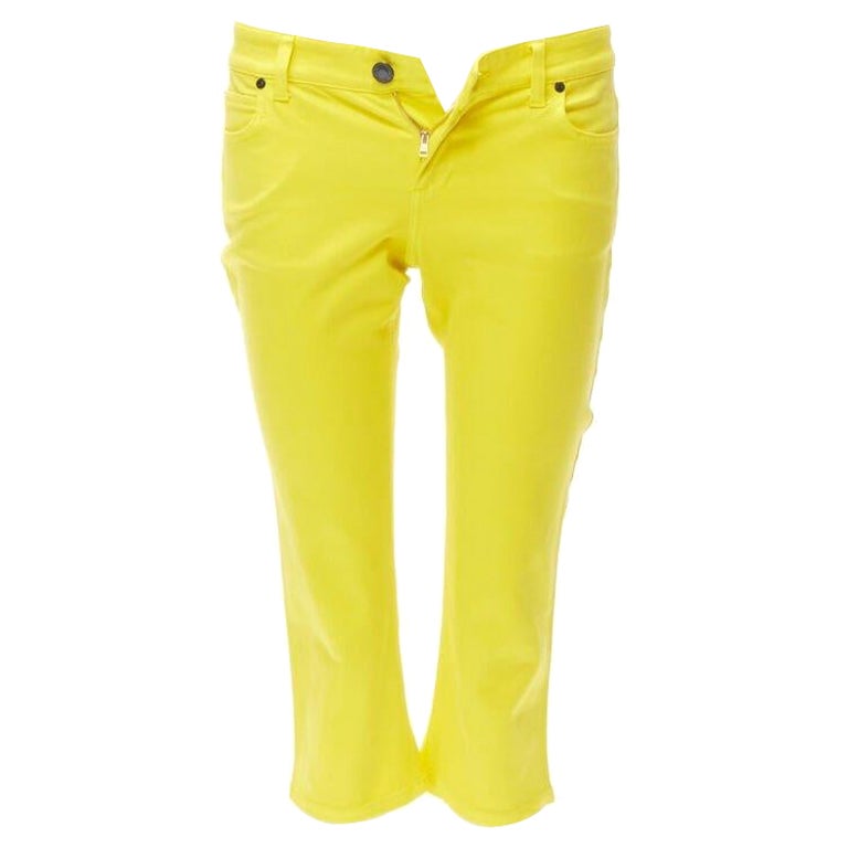 GUCCI Vintage Y2K yellow GG logo embroidery patent tag knee length jeans IT38 XS For Sale