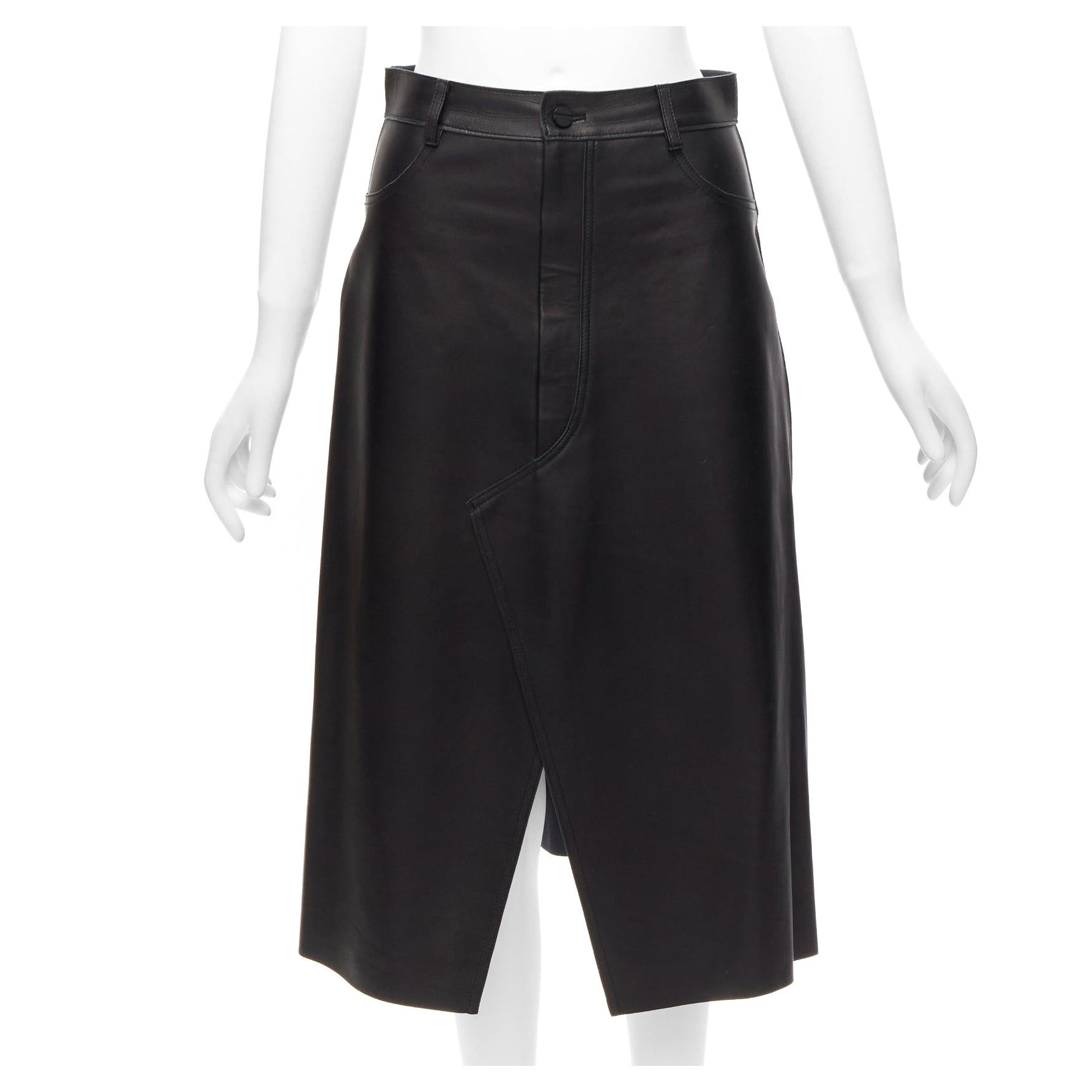 DION LEE black sheep leather back yoke front slit A-line skirt UK6 XS For Sale