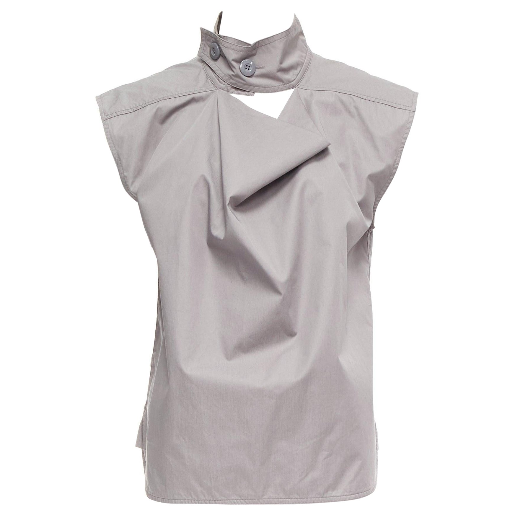 MARNI grey cotton drape cut out collar utility collar boxy top IT36 XS For Sale