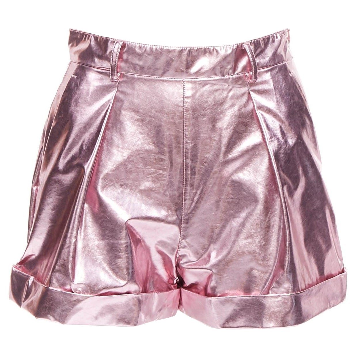 PHILOSOPHY LORENZO SERAFINI metallic pink PU high waisted cuffed shorts IT40 XS For Sale
