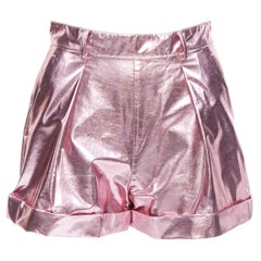 PHILOSOPHY LORENZO SERAFINI metallic pink PU high waisted cuffed shorts IT40 XS