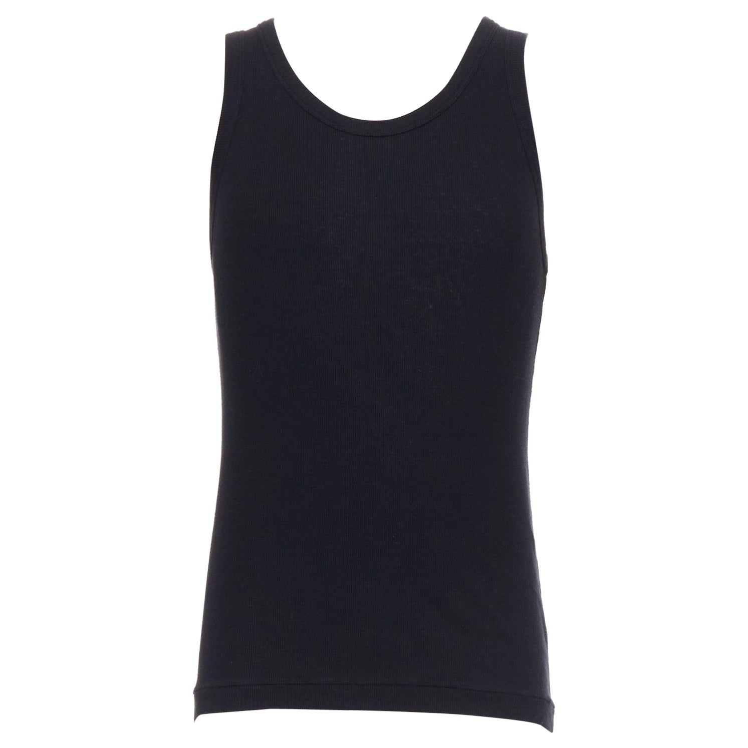 ANN DEMEULEMEESTER black cotton ribbed hi low hem scoop neck tank top M For Sale