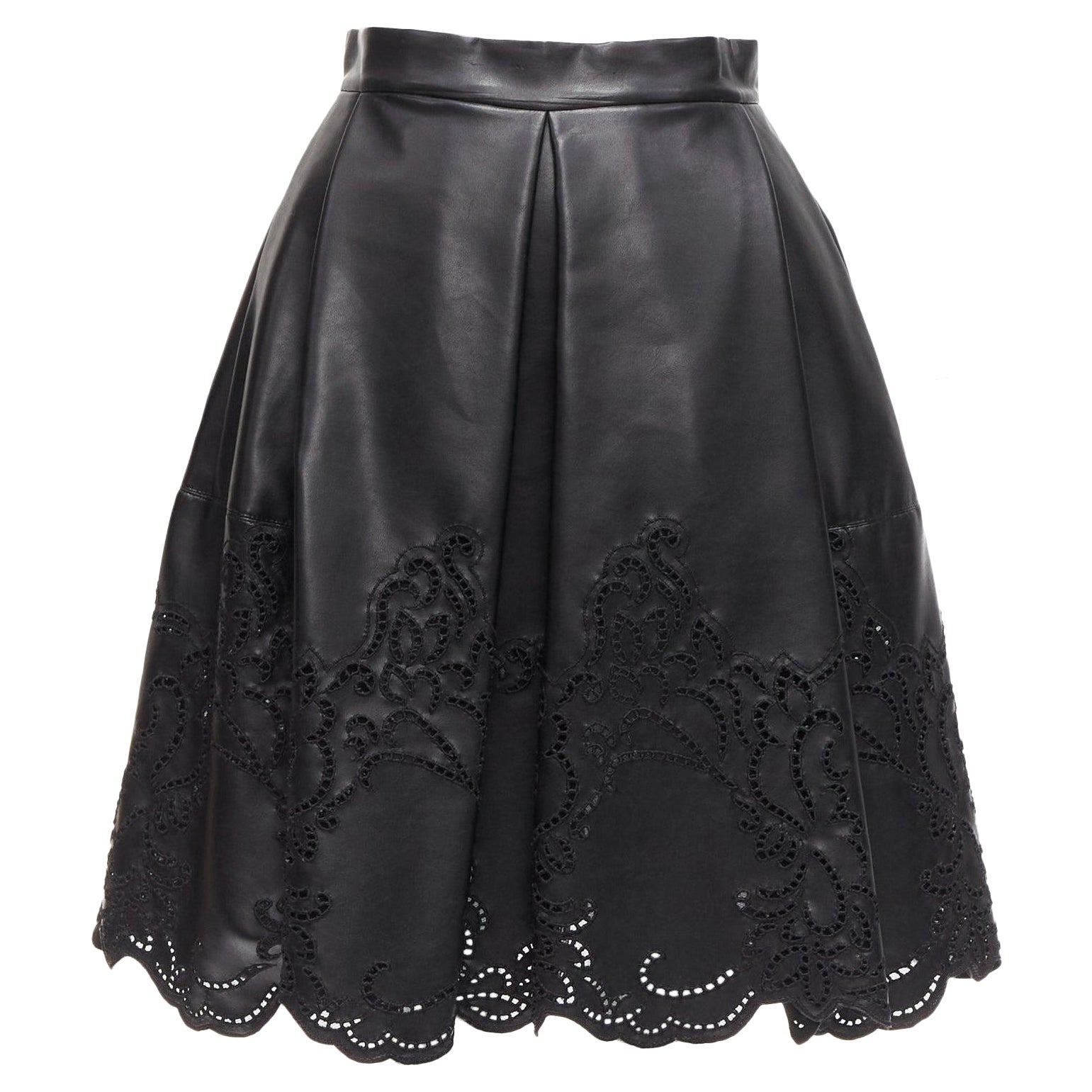 ERMANNO Scervino jupe festonnée en faux cuir brodée de treillis noir IT38 XS