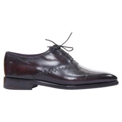 BERLUTI - Chaussures brogue en cuir brossé violet foncé surpiquées GB7 EU41