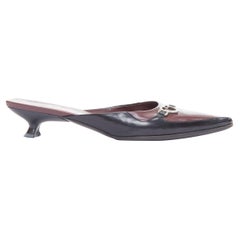 PRADA Vintage silver heart buckle burgundy leather kitten mules EU36.5