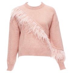 CINQ A SEPT Merritt blush pink feather trimmed wool blend cropped sweater XS