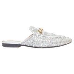 GUCCI Princetown silver glitter gold horsebit slip on loafer mules EU36.5