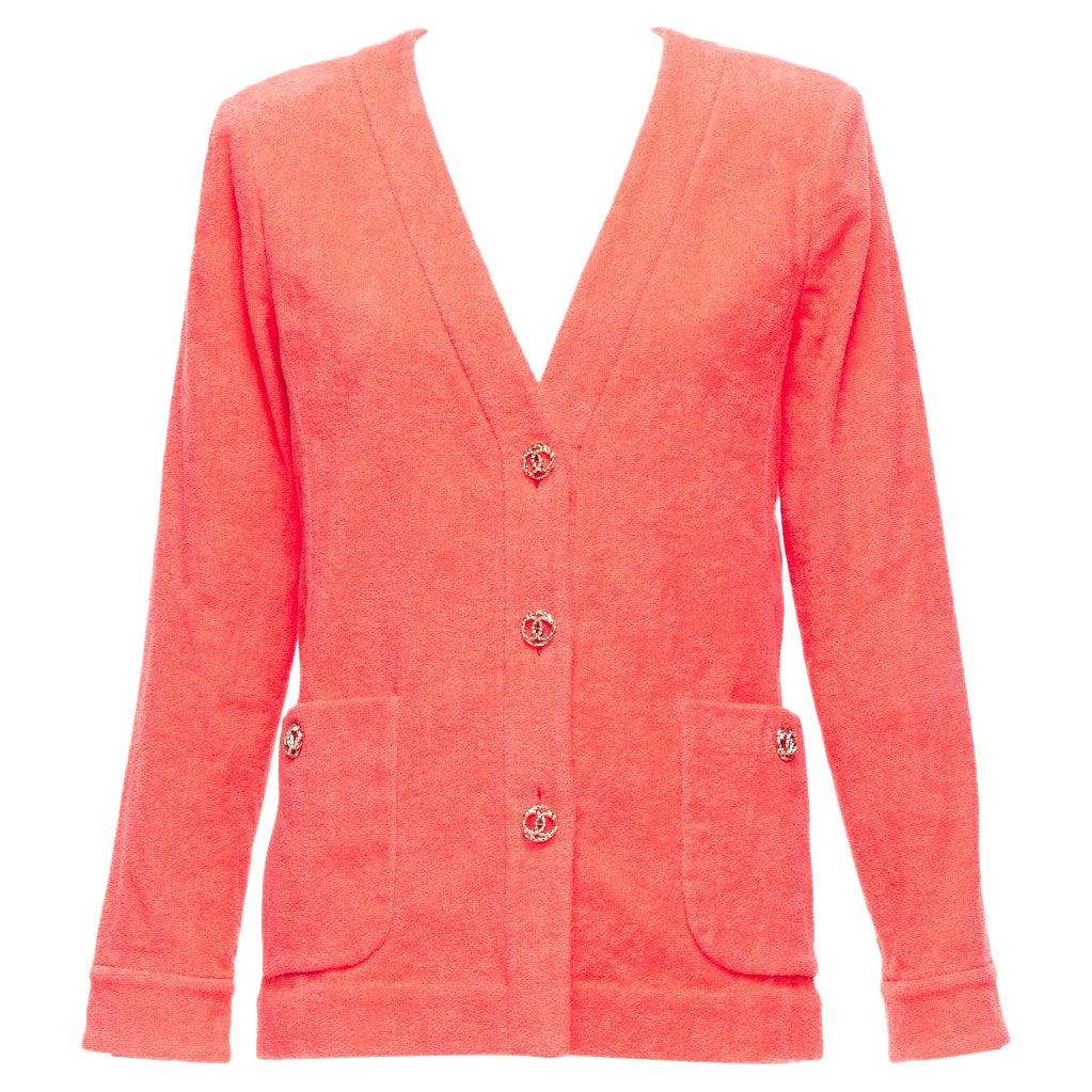 CHANEL chaqueta blazer de rizo rosa coral oro logo CC FR36 S en venta