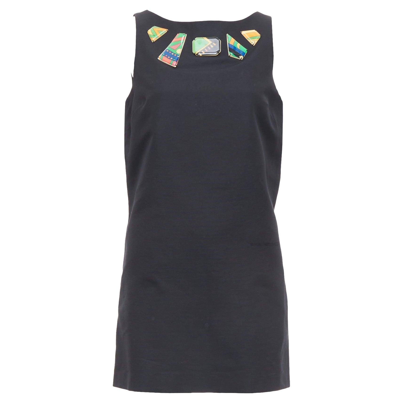 EMILIO PUCCI Vintage Multicolor Harz Stein verziert schwarzes Kleid IT42 M