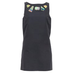 EMILIO PUCCI Vintage Multicolor Harz Stein verziert schwarzes Kleid IT42 M