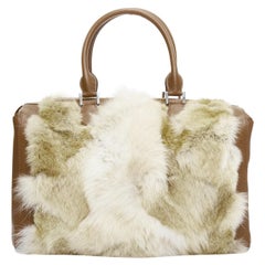 MICHAEL KORS COLLECTION brown leather cream coyote fur duffel tote bag