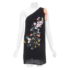 FENDI Vintage negro coral floral adornado un hombro vestido IT42 M