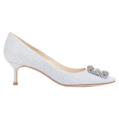 MANOLO BLAHNIK Hangisi 60 silver fabric crystal buckle pumps EU39
