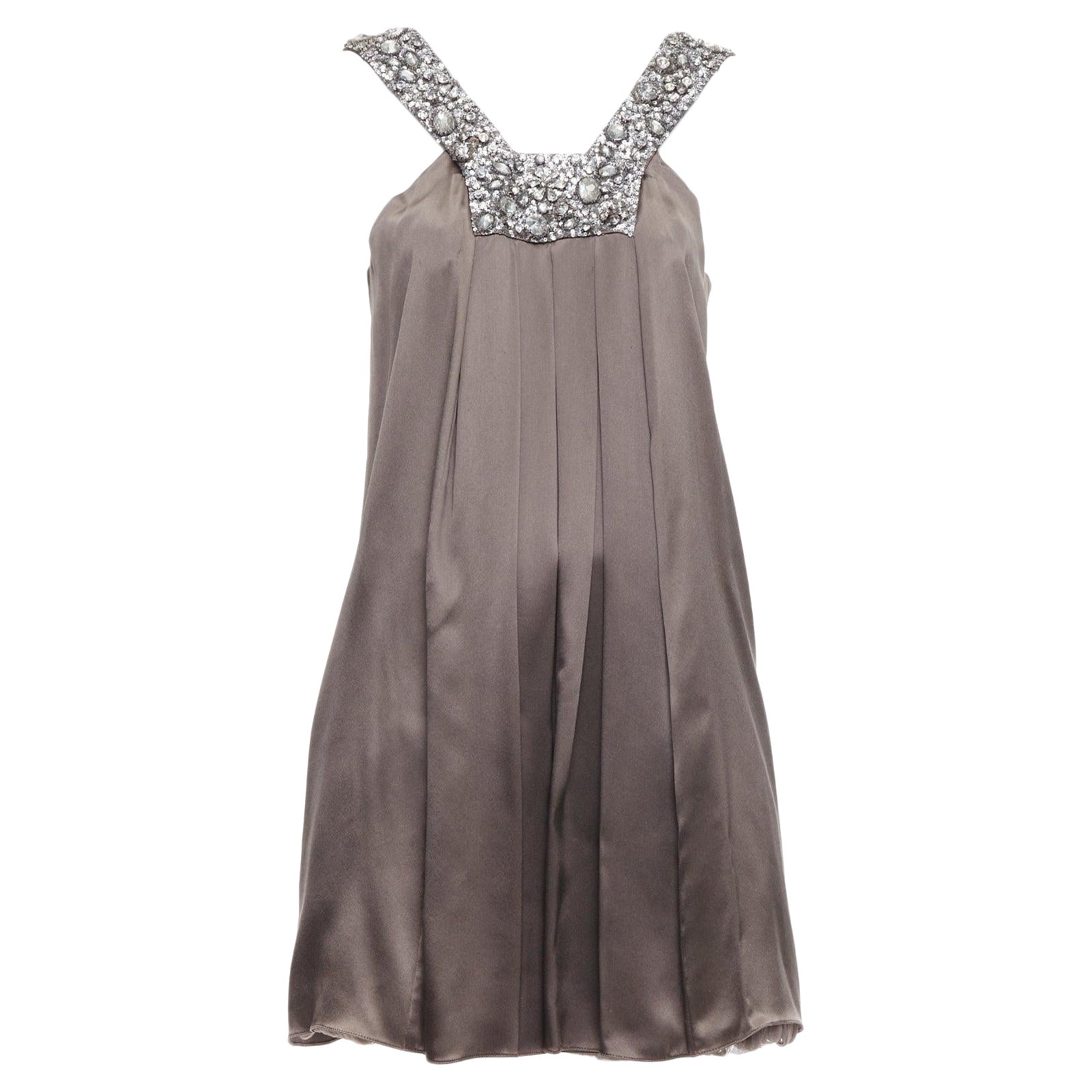 COLLETTE DINNIGAN 100% silk bronze embellished neckline mini dress S For Sale
