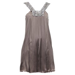COLLETTE DINNIGAN 100% silk bronze embellished neckline mini dress S