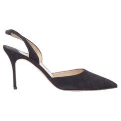 MANOLO BLAHNIK Carolyne 90 black suede slingback pumps EU39