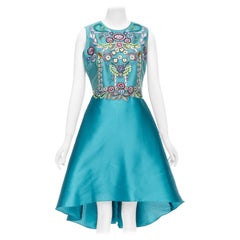 MARCHESA NOTTE Mikado Runway teal blau Perlenstickerei hoch niedrig Kleid US6 M
