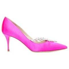 MANOLO BLAHNIK Nadira 75 rosa picante satén plata cristal medio bombas EU39
