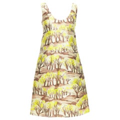 MARNI yellow brown tree flower printed scoop neck Aline dress IT36 XXS