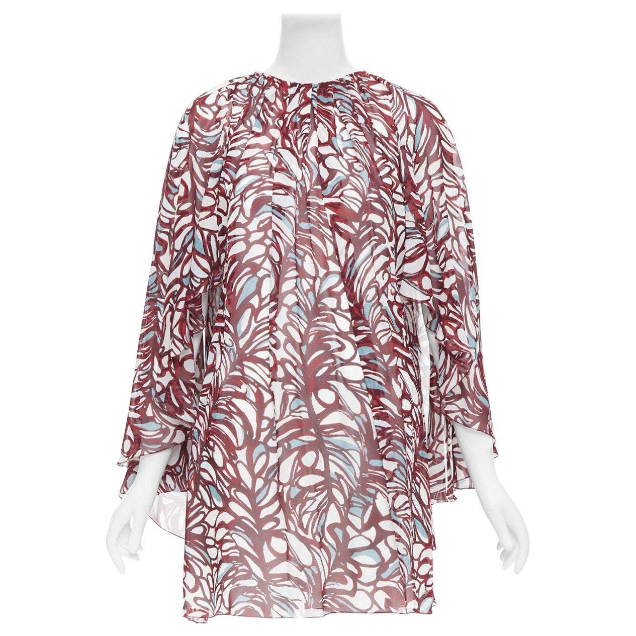 GIAMBATTISTA VALLI GIAMBA burgundy abstract print cape dress IT38 XXS For Sale