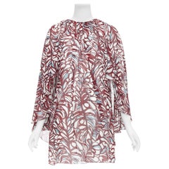 GIAMBATTISTA VALLI GIAMBA burgundy abstract print cape dress IT38 XXS
