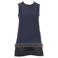 MARNI navy copper fringe bead embellished hem tunic dress IT38 XS