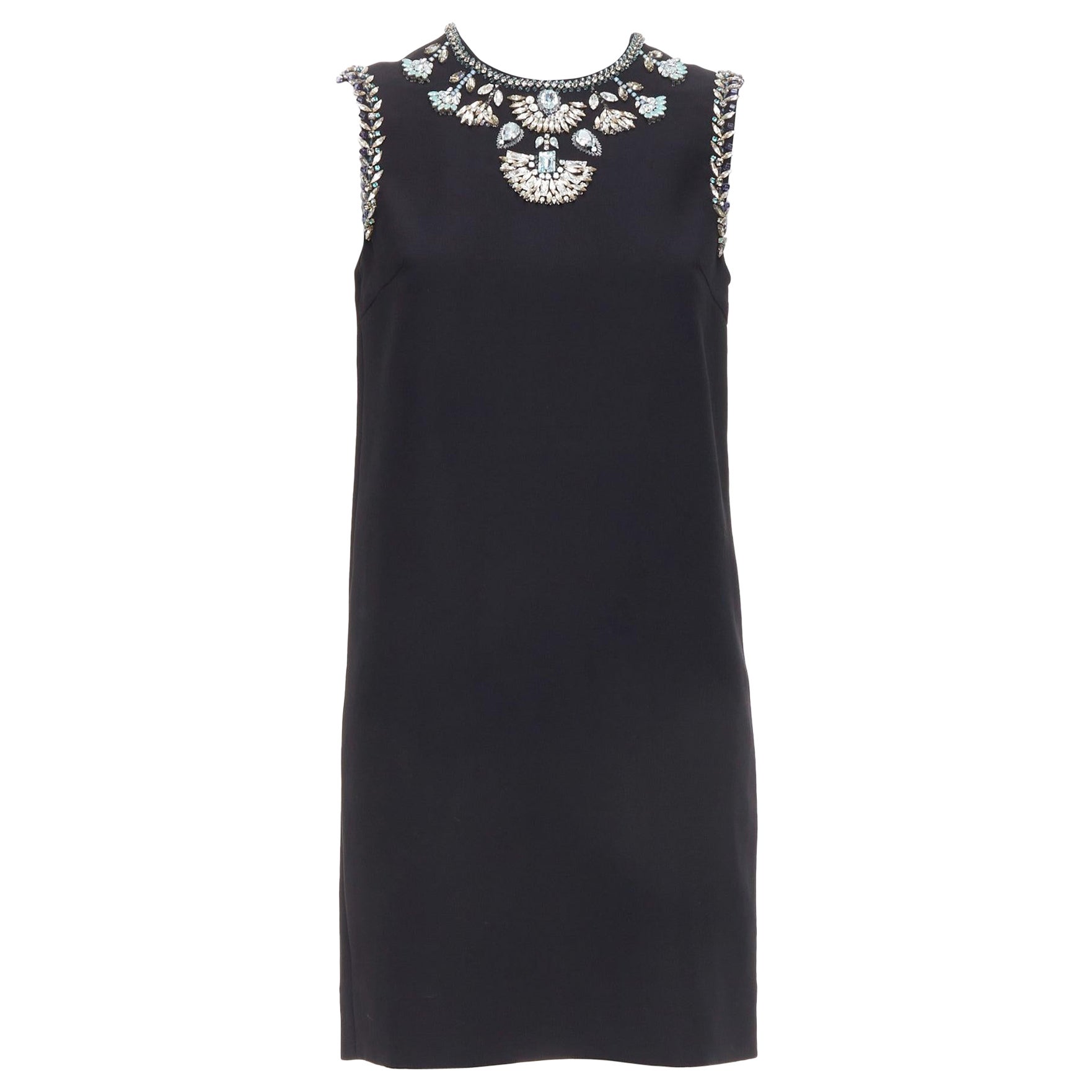 MIU MIU 2014 black blue clear rhinestone embellished shift dress IT38 XS For Sale