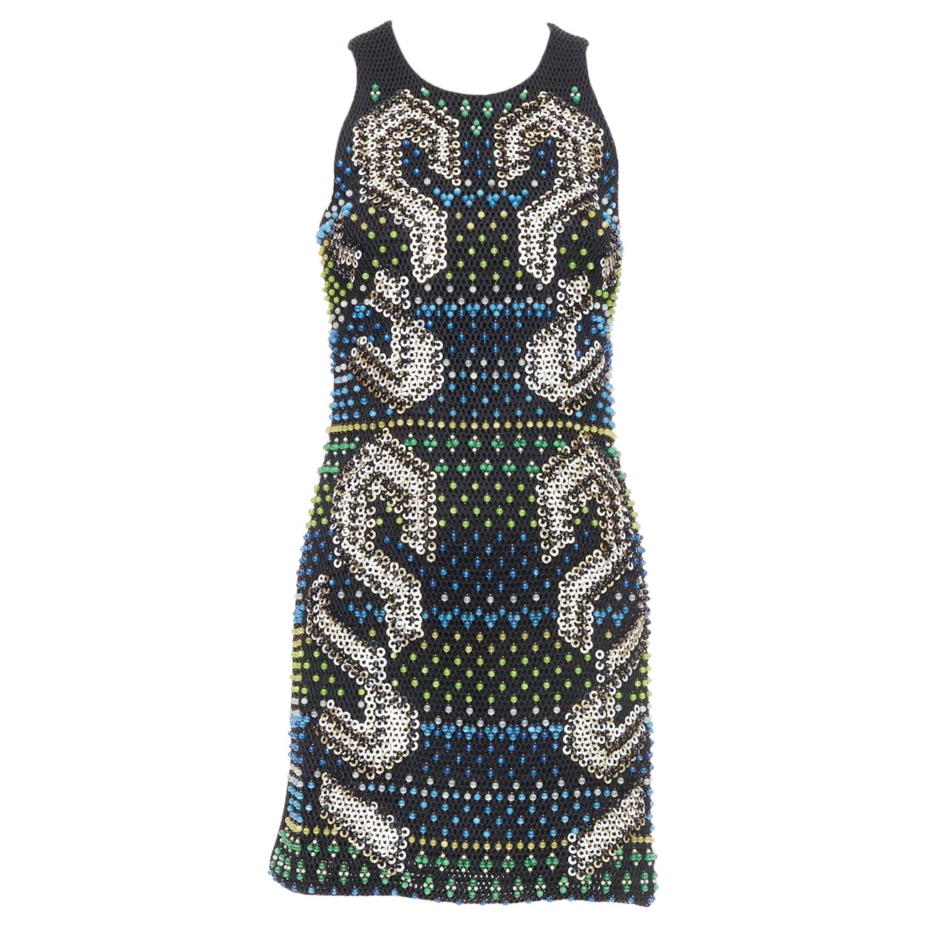 PETER PILOTTO black green beads embellished scuba mini dress UK8 S For Sale