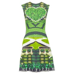 MARY KATRANTZOU 2012 Runway green heart garden party print shift dress UK10 M