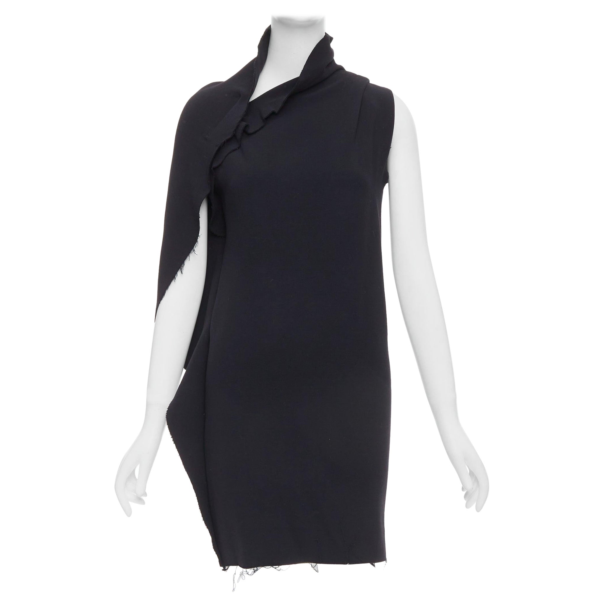 LANVIN 2010 black wool asymmetric zip drape mini dress FR36 S For Sale
