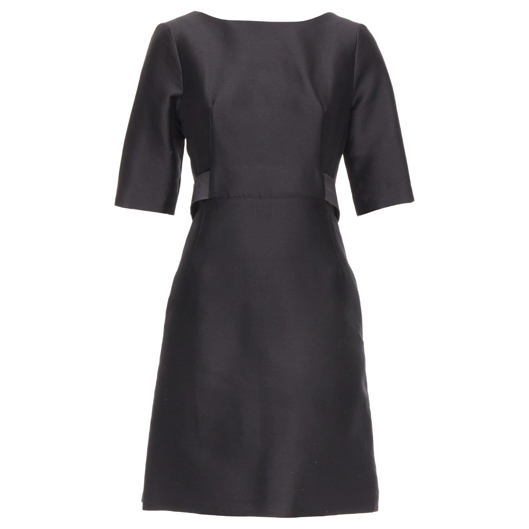 BALENCIAGA 2008  Ghesquiere Black Dress cotton silk crepe A-line belted FR36 S For Sale