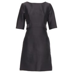 BALENCIAGA 2008  Ghesquiere Noir Robe coton soie crêpe A-line ceinturée FR36 S