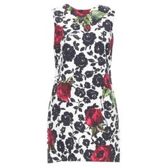 DOLCE GABBANA white red rose floral jacquard crew shift dress IT42 M