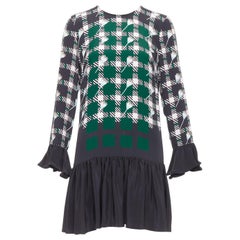 MARKUS LUPFER 2016 Runway green pink floral check drop waist dress S
