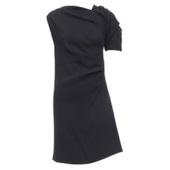 DRIES VAN NOTEN Schwarzes Kleid aus Wollmischung mit asymmetrischen Ärmeln und Drapierung FR36 S