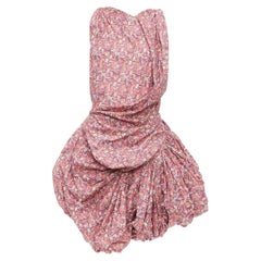 JUNYA WATANABE 2008 Rosa Blumendruck dekonstruierte Rüschen Drapierung Bündel Kleid S