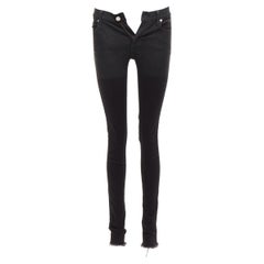 ALYX 2016 black coated cotton blend back zip fray edge skinny jeans 26"
