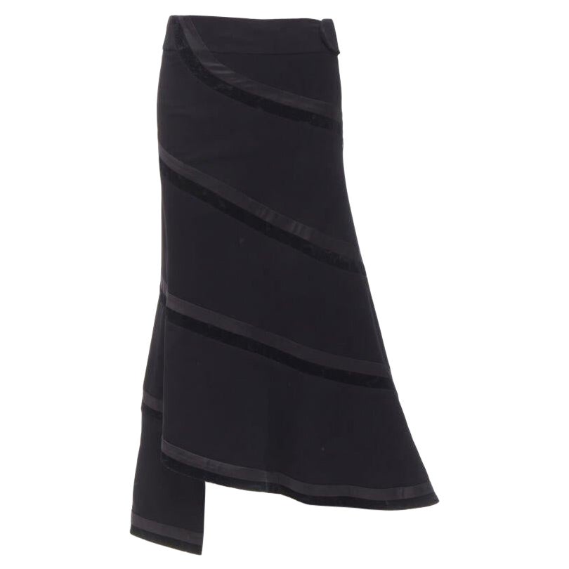 RHIE - Jupe midi évasée en velours noir avec bordure en spirale, taille US 4