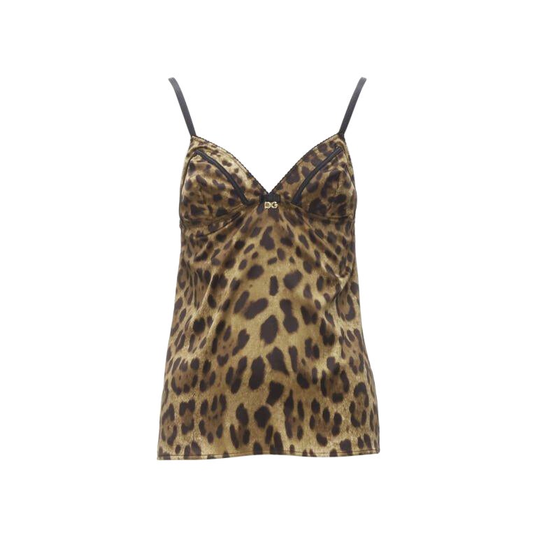 DOLCE GABBANA Vintage Y2K gold DG charm leopard camisole tank top L For Sale