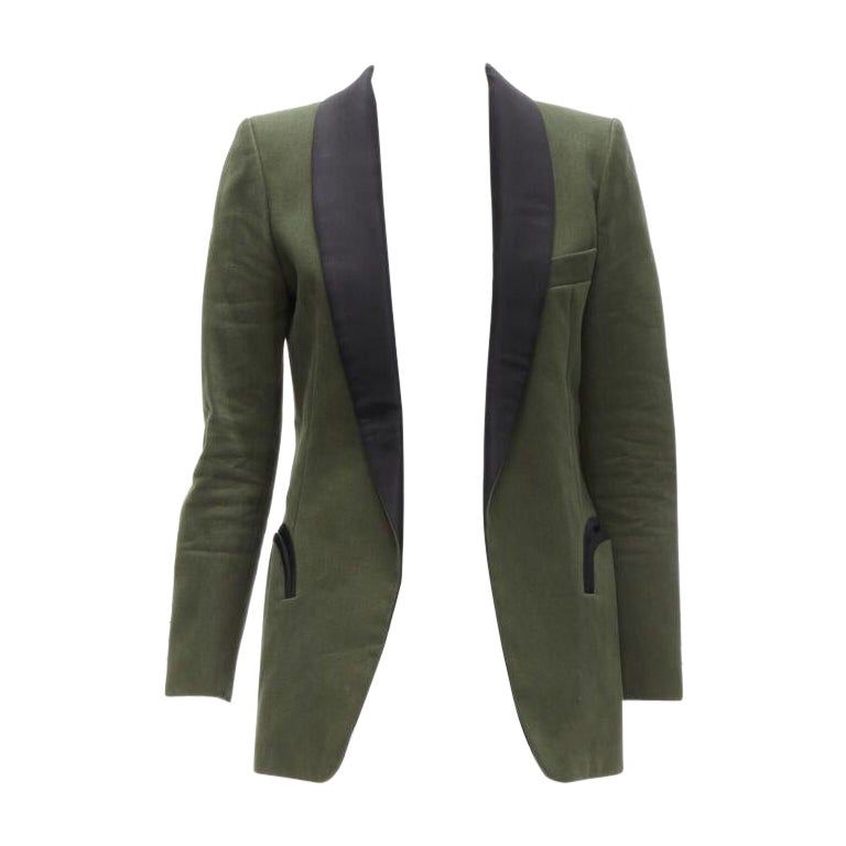BLAZE MILANO Midnight Smoking khaki green cotton curved pocket shawl blazer S