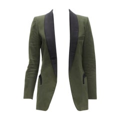 BLAZE MILANO Midnight Smoking khaki green cotton curved pocket shawl blazer S