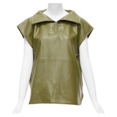 FRANKIE SHOP khaki green faux leather PU half zip boxy popover sleeveless top XS