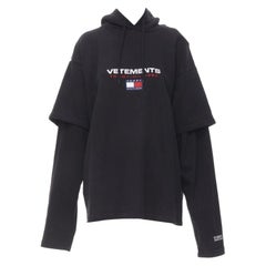 VETEMENTS TOMMY HILFIGER Demna 2018 black double sleeve oversized hoodie XS