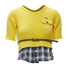 DSQUARED2 DCDC embroidered yellow cropped shirt hem belted sweater S