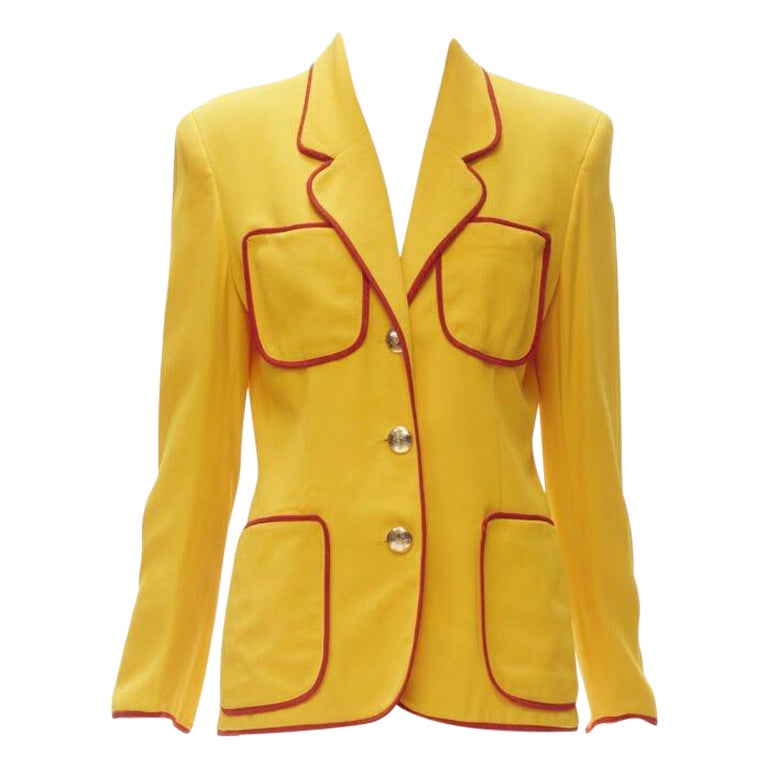 MOSCHINO CHEAP CHIC Vintage Blazerjacke mit 4 Schubladen und gelb-roter Verzierung IT44 L im Angebot