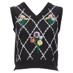 GUCCI Schwarz Silber diamong Argyle Blume verzierte Pulloverweste S