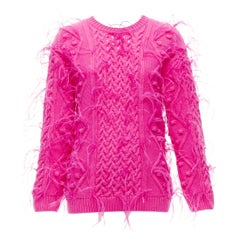 Seltener VALENTINO PP Rosa Wollpullover mit Federverzierung aus gemischten Kabelstrick XS